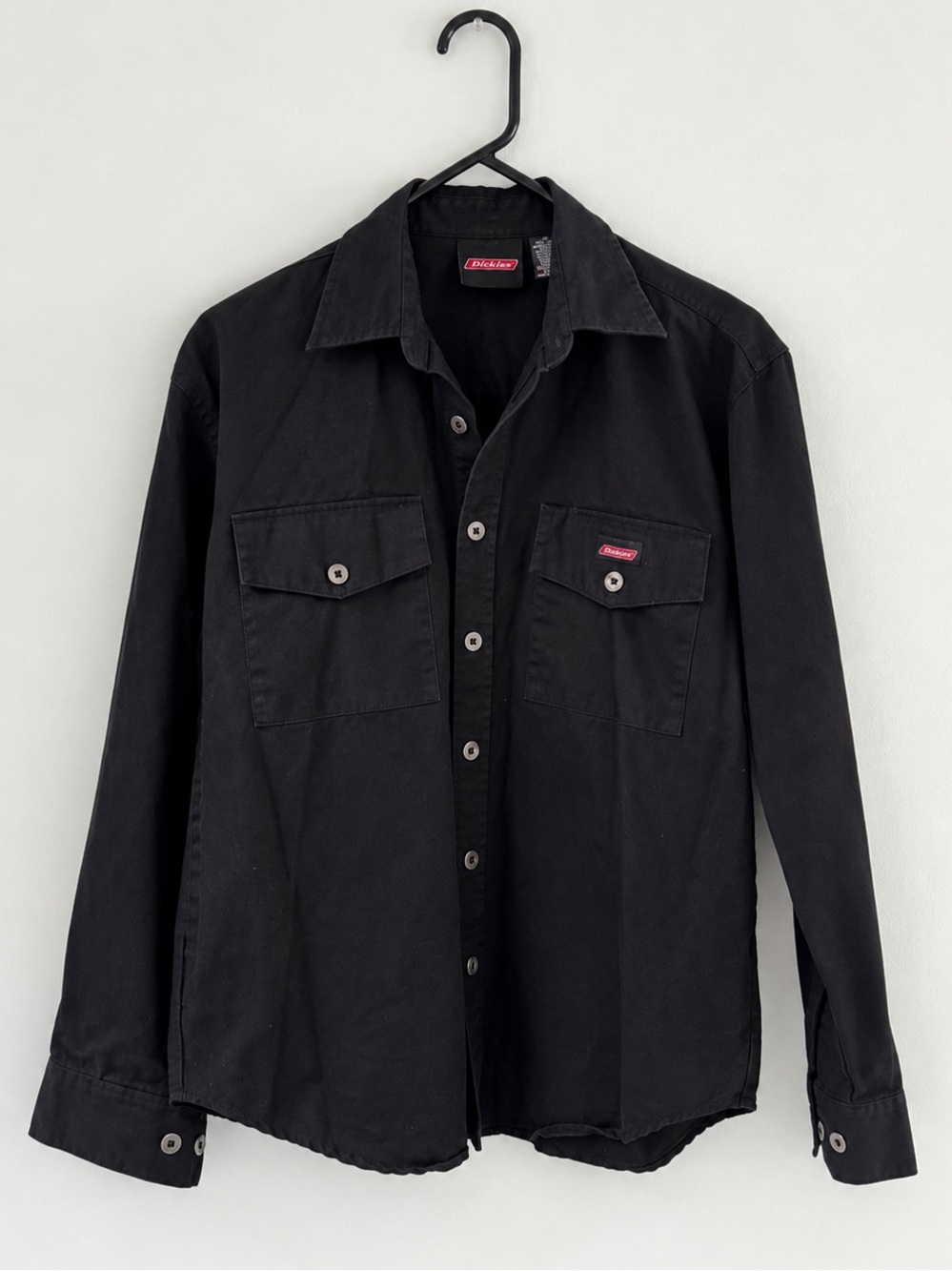 Dickies Long Sleeve Work Shirt Black Mens Size M 38 40 Utility Button Up